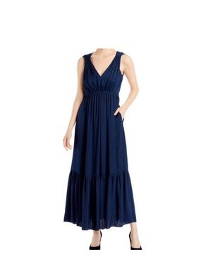 Kobi Halperin Navy Hammered Satin Dress